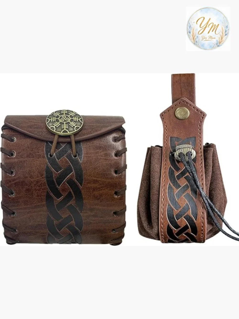 Medieval Faux Leather Belt Bag & Drawstring Pouch Set for LARP Cosplay Role Play